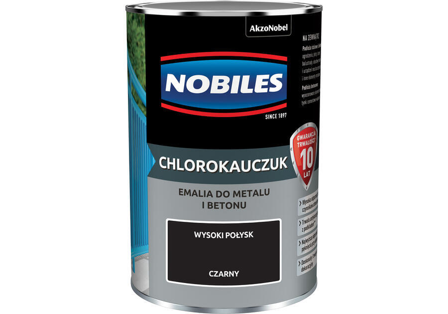 Zdjęcie: Emalia do metalu i betonu Chlorokauczuk czarny wysoki połysk 0,9 L NOBILES